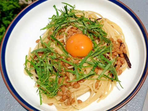【時短】納豆と塩昆布と大葉のスパゲティ